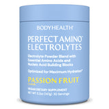 BodyHealth PerfectAmino Electrolytes, bote frontal, hidratación duradera para entrenamientos.