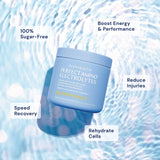 BodyHealth PerfectAmino Electrolytes, mezclar en agua, bebida refrescante para recuperación tras ejercicio.