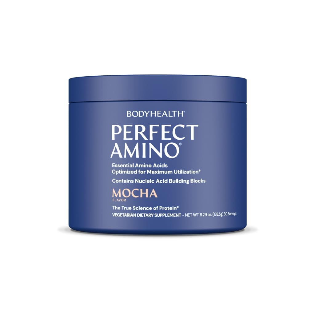 BodyHealth PerfectAmino polvo mezcla para entrenamiento y recuperación.