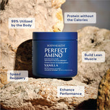 BodyHealth PerfectAmino Powder se mezcla rápido en agua para entrenar sin interrupciones.