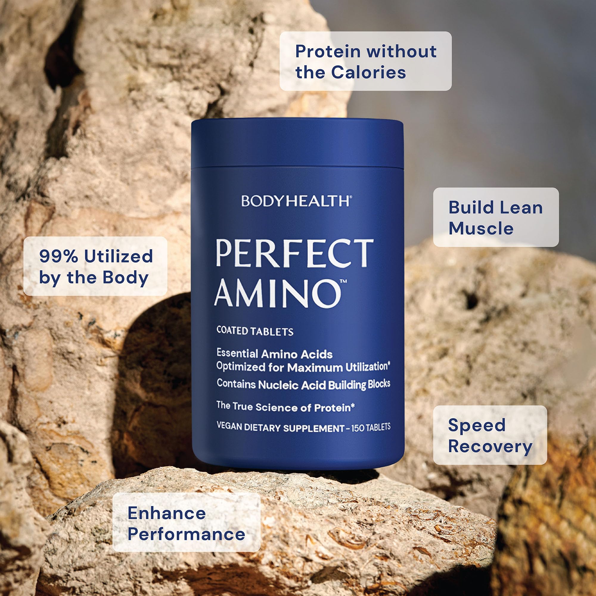 BodyHealth PerfectAmino tableta sin azúcares para uso durante el día.