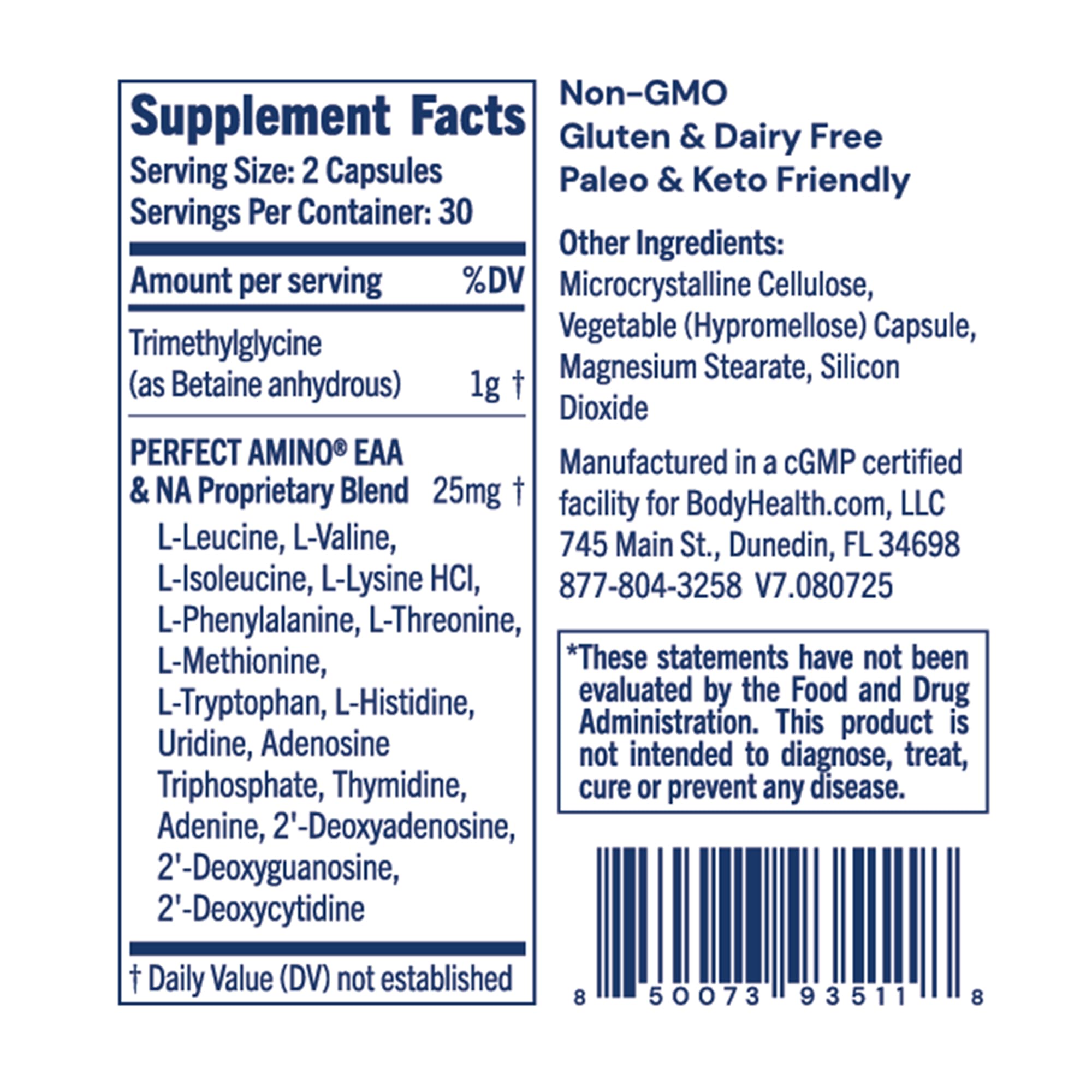 BodyHealth TMG 1000mg etiqueta frontal destaca información clave del producto