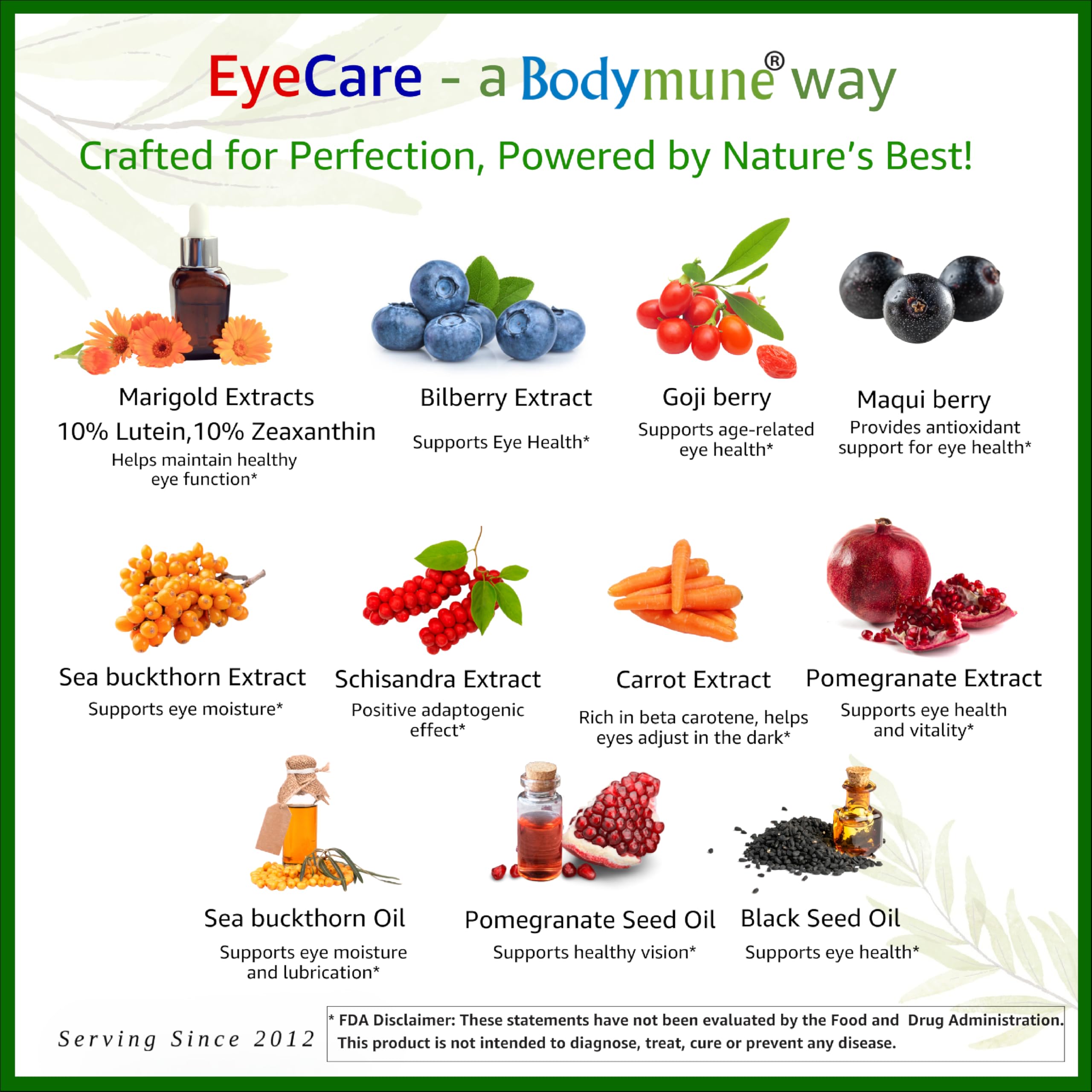 Bodymune EyeCare: espino amarillo y granada aportando nutrientes vegetales.