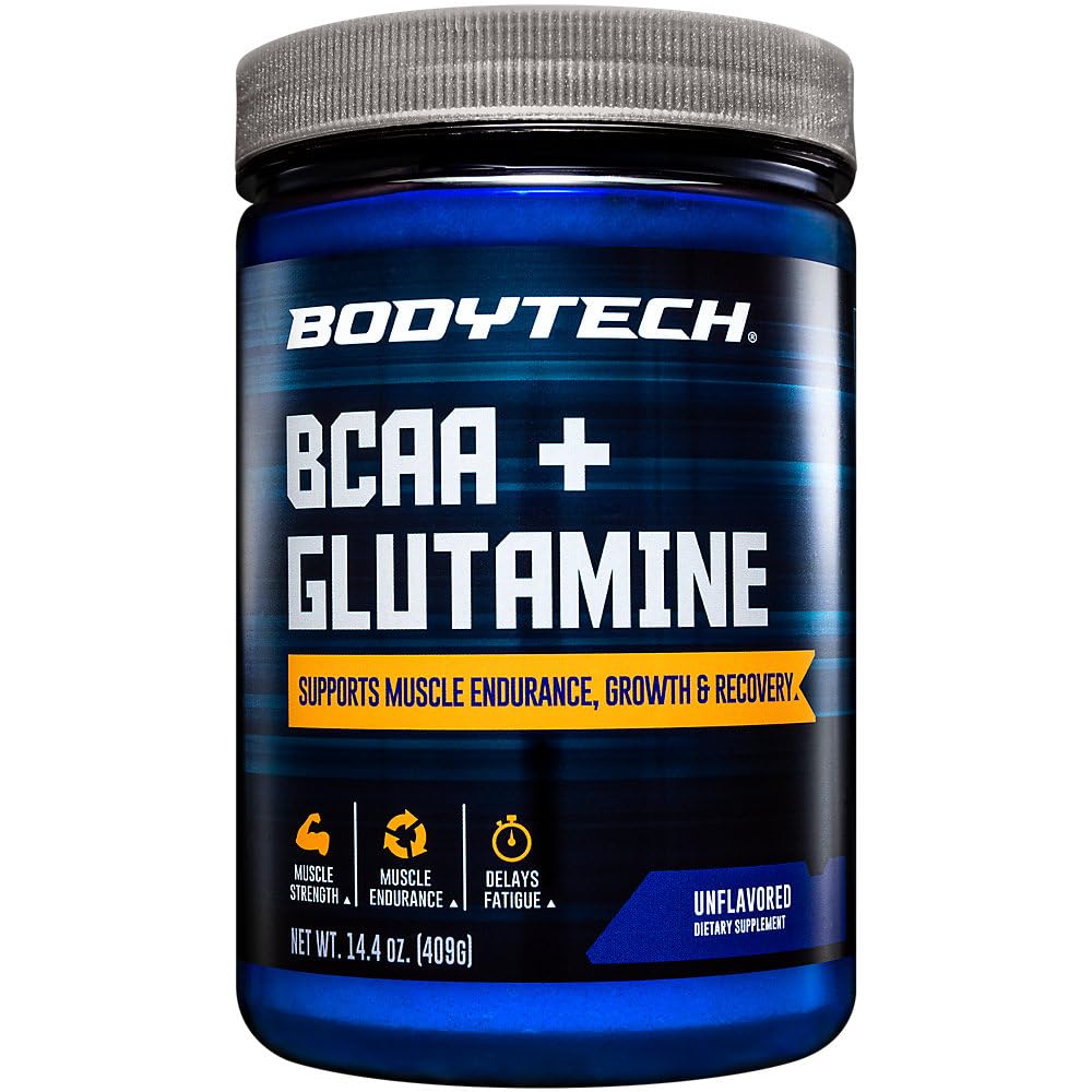 BodyTech BCAA Glutamina en botella frontal para recuperación muscular tras entrenar