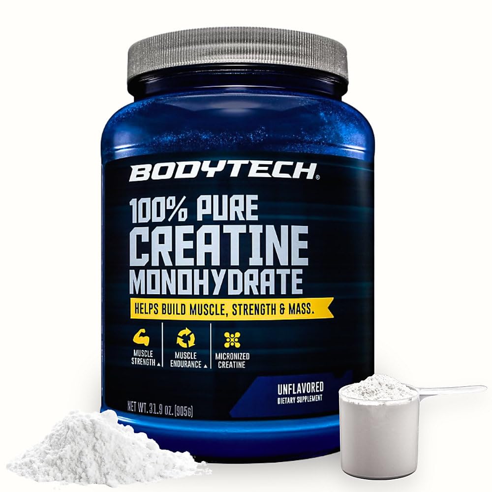 BodyTech Creatina Monohidrato Micronizado con medidor de 5 g para entrenamientos intensos.