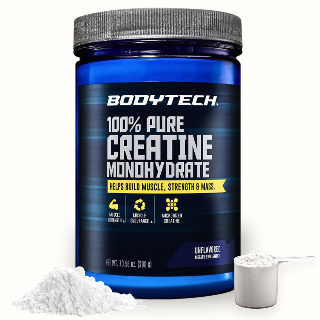 BodyTech Creatina Monohidrato puro en empaque compacto para entrenamientos intensos.