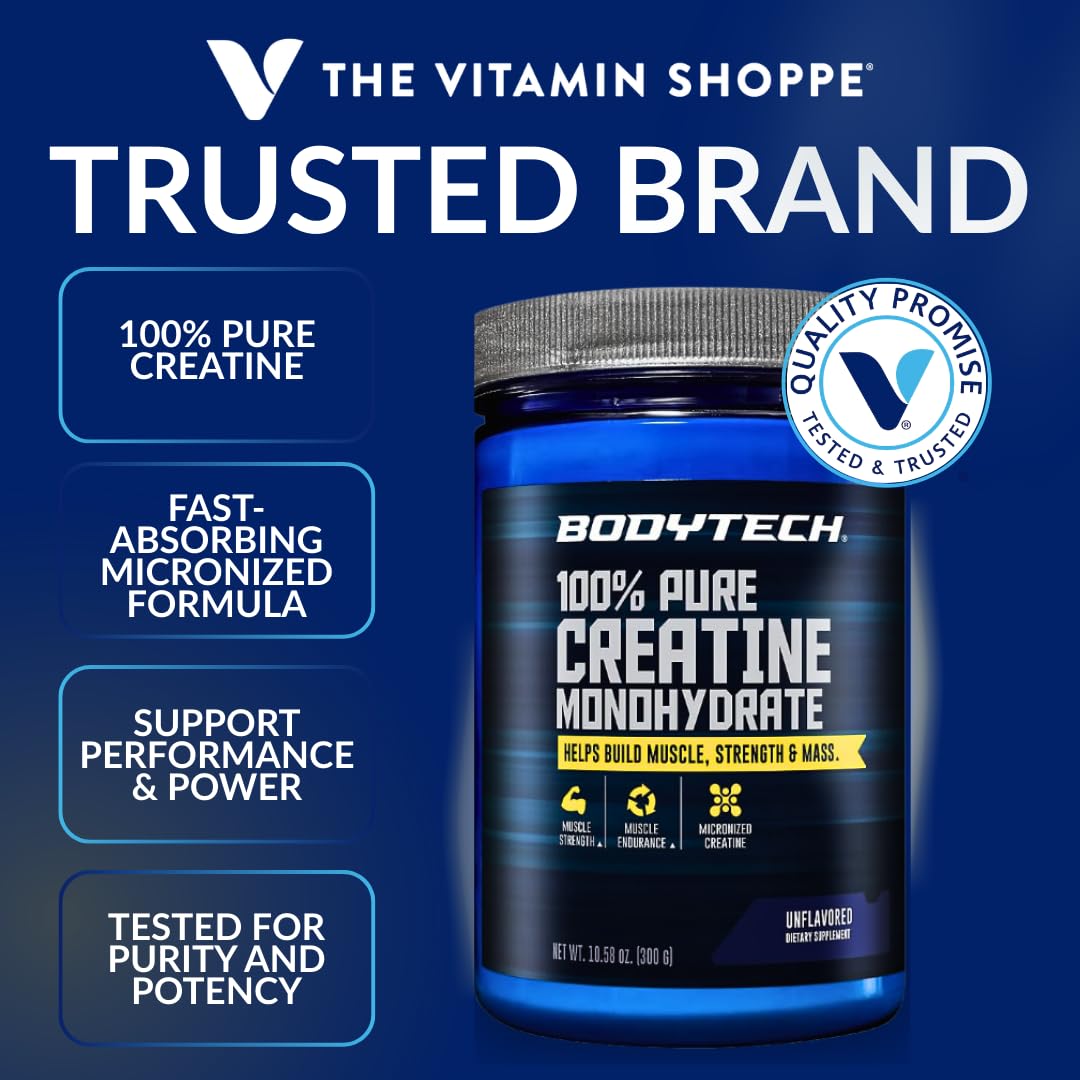 BodyTech Creatina Monohidrato puro, mezcla fácil en cualquier bebida sin alterar el sabor.