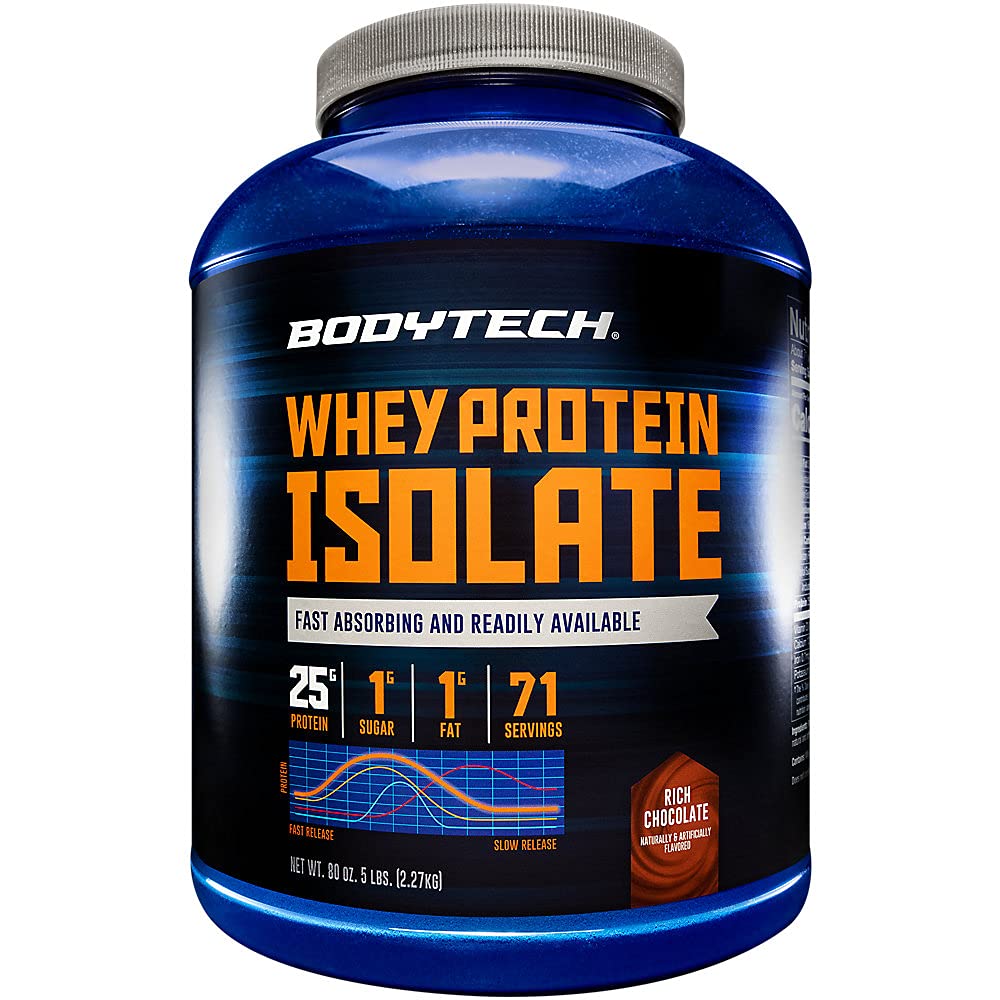 BodyTech proteína de suero aislado, porción de 25 g, sabor chocolate para apoyo proteico diario