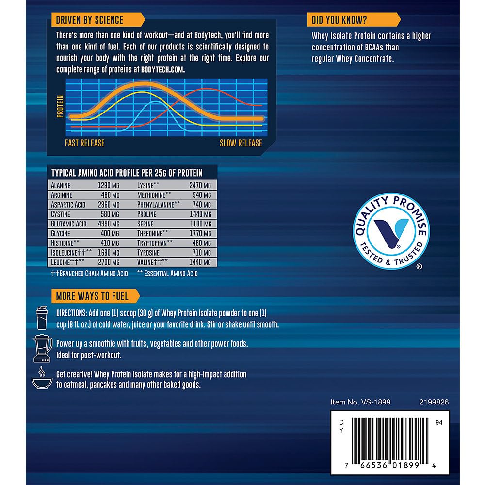 BodyTech Whey Isolate Cinnamon Cereal: etiqueta resalta sin gluten y fórmula limpia.