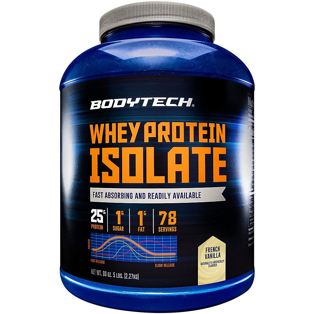 BodyTech Whey Isolate frasco vainilla francesa para batidos diarios.