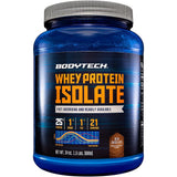 BodyTech Proteína de Suero Aislada en polvo en envase, fácil de mezclar para entrenamientos.