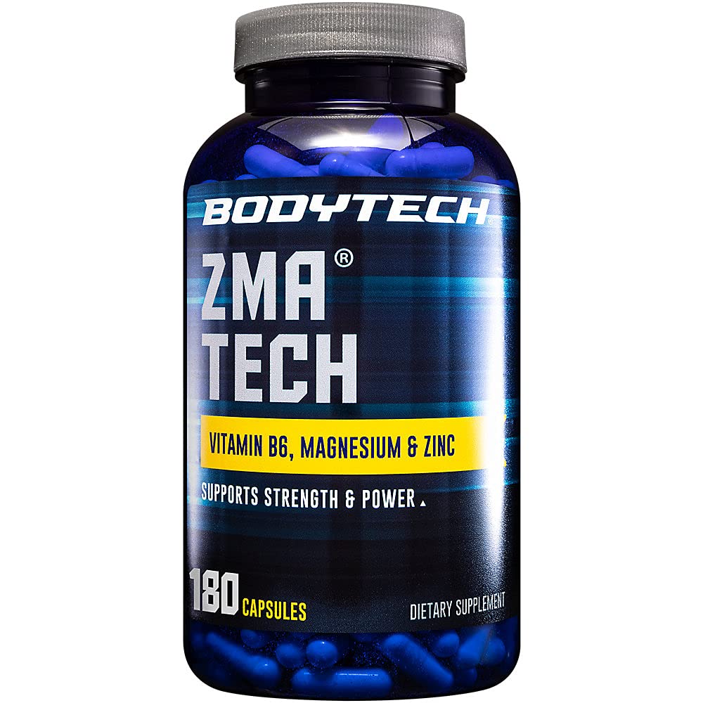 BodyTech ZMA Tech, botella de cápsulas para recuperación muscular nocturna