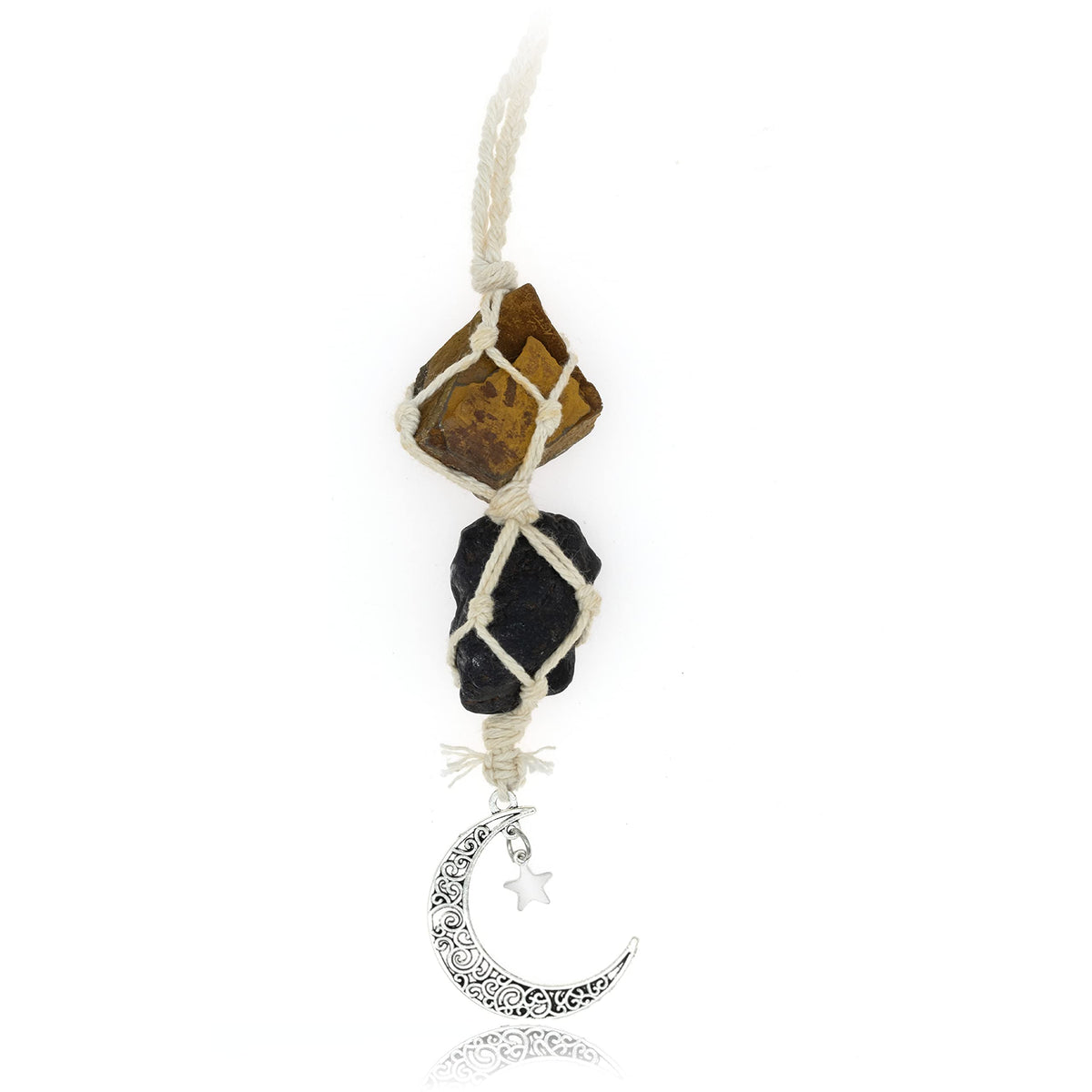 BOHO GARDEN colgante para coche con ojo de tigre y turmalina negra para equilibrio emocional.