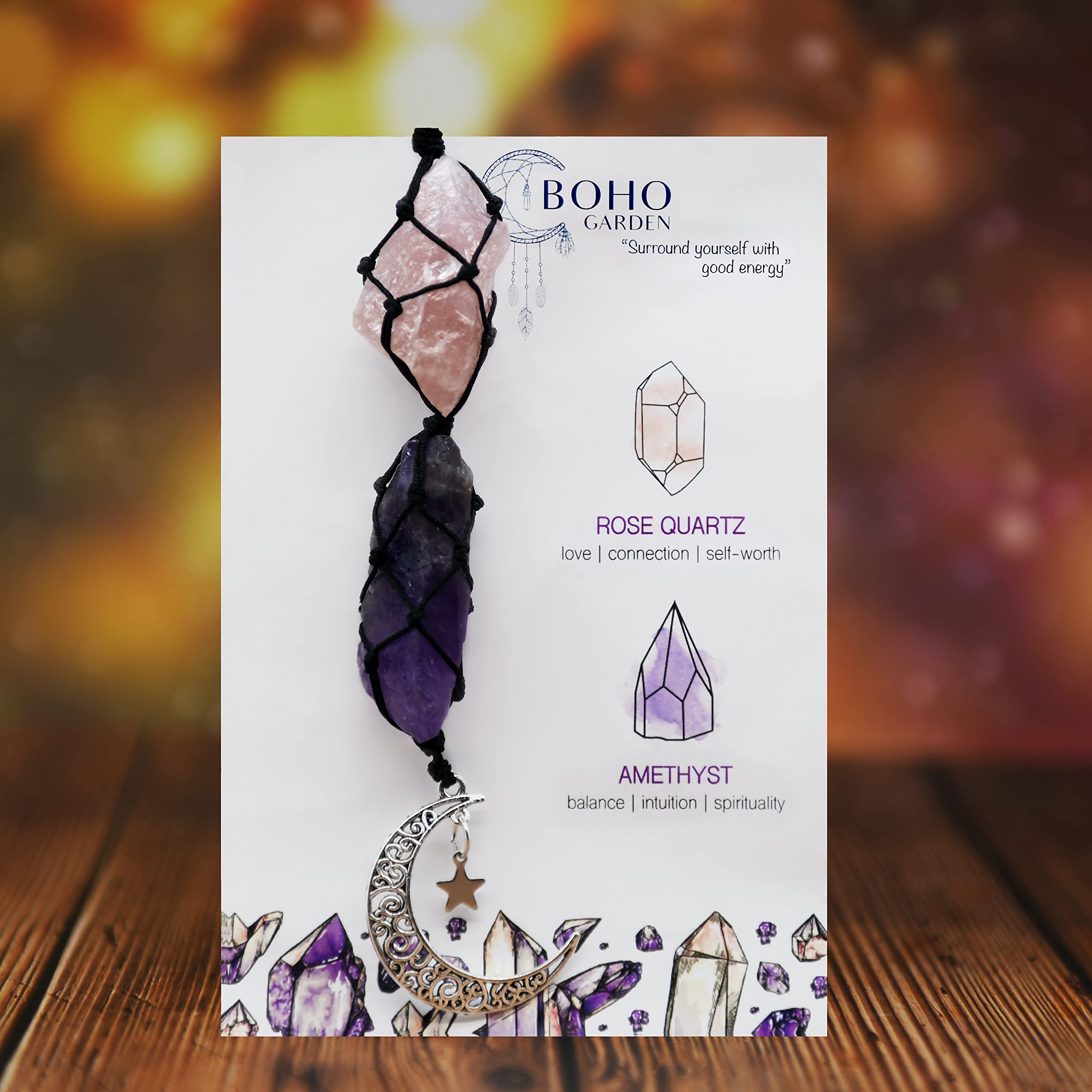BOHO GARDEN colgante de cuarzo rosa para coche, añade armonía al viaje.