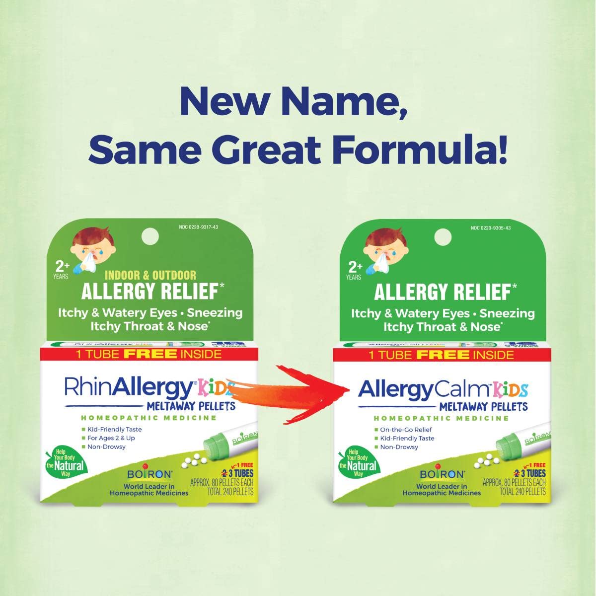 Boiron AllergyCalm Niños: pellets disolviéndose en boca para aliviar síntomas.