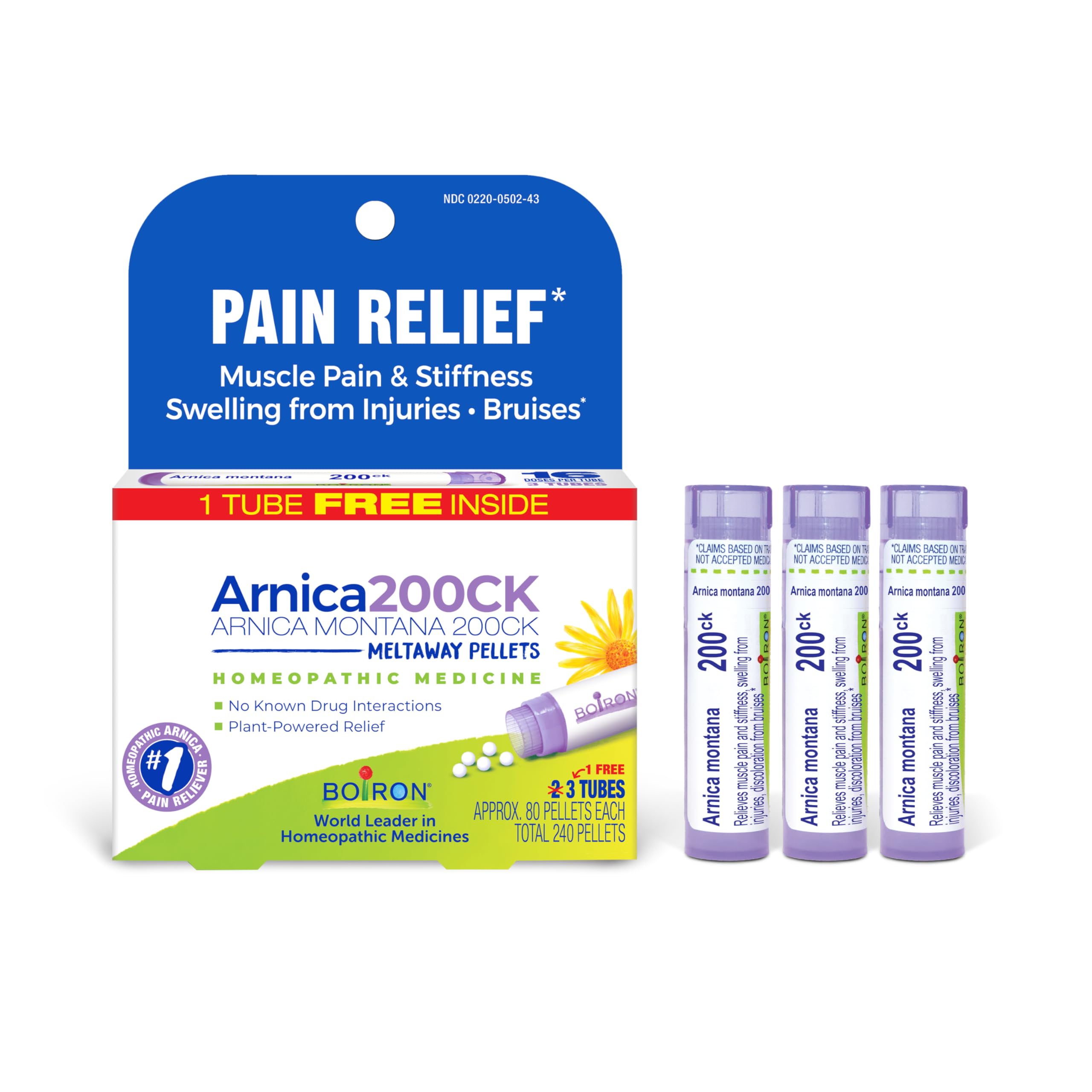 Boiron Arnica Montana 200CK: paquete de tres tubos para uso diario y conveniencia