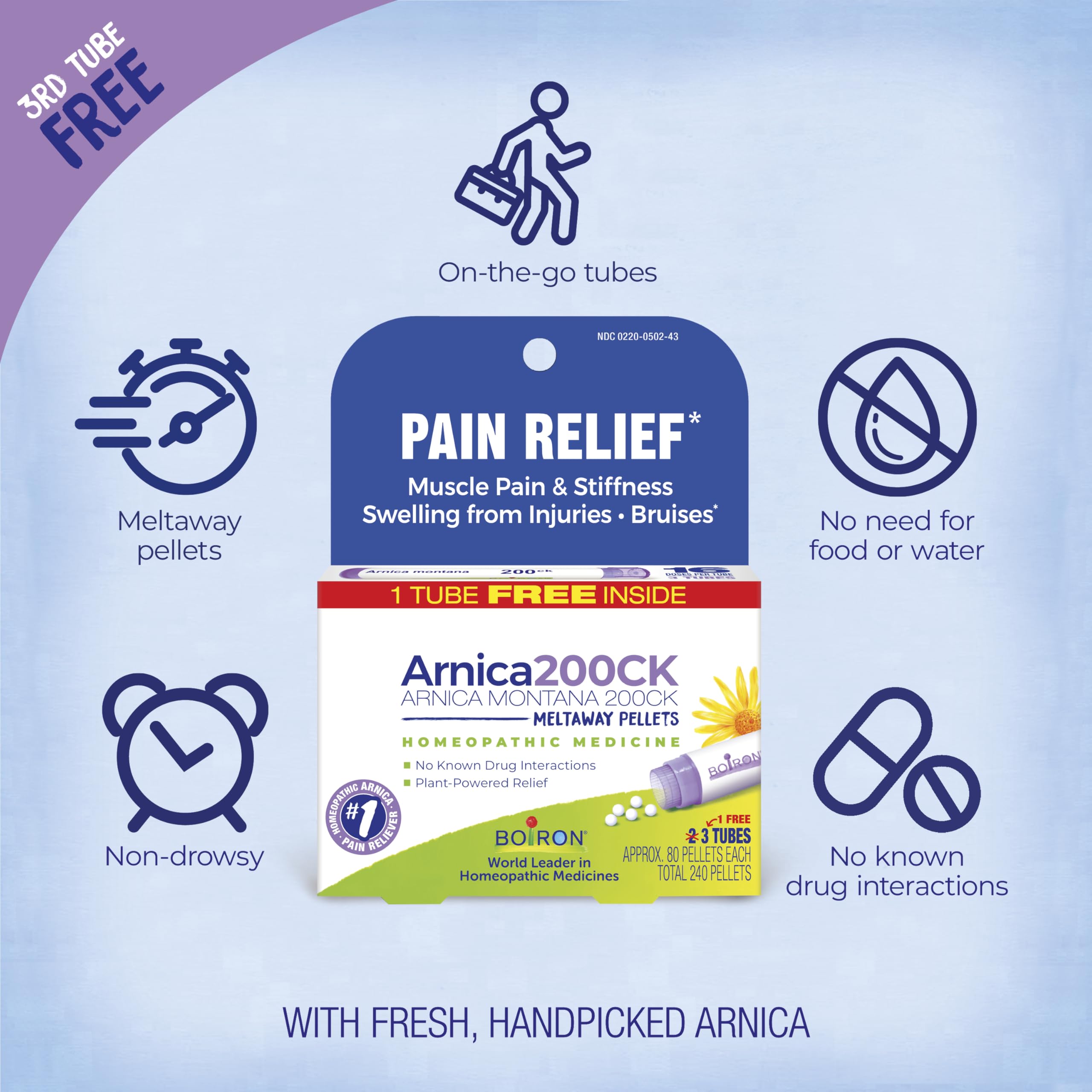 Tubo portátil de Arnica 200CK para dolor muscular en casa o viaje