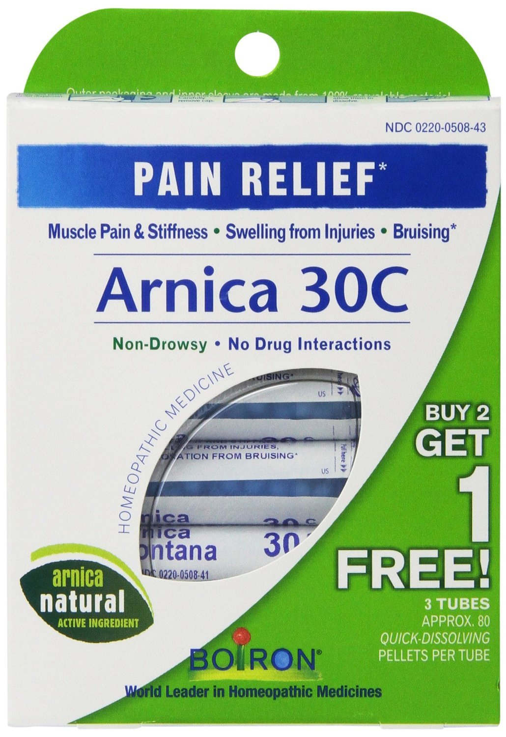 Boiron Arnica 30c, tres tubos, alivio natural para molestias leves post ejercicio