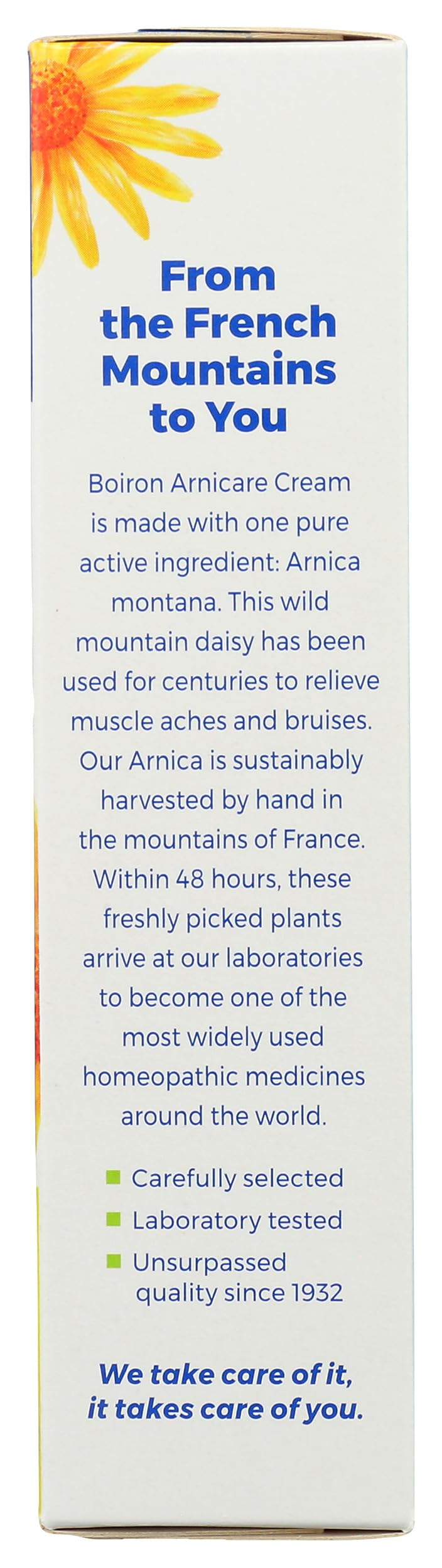 Crema de arnica Boiron con ingredientes naturales, formulada para uso suave.