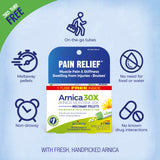 Boiron Arnica Montana 30X, gránulos disolviéndose bajo la lengua para alivio suave