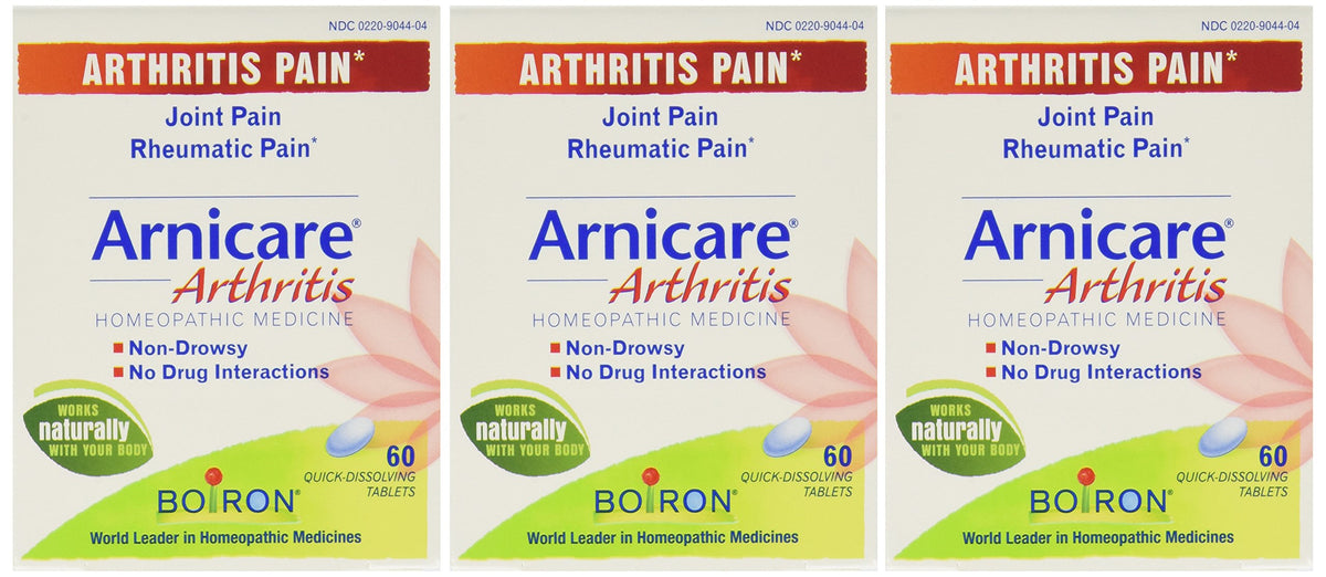 Boiron Arnicare para artritis, frente del envase, fácil de usar para alivio temporal.