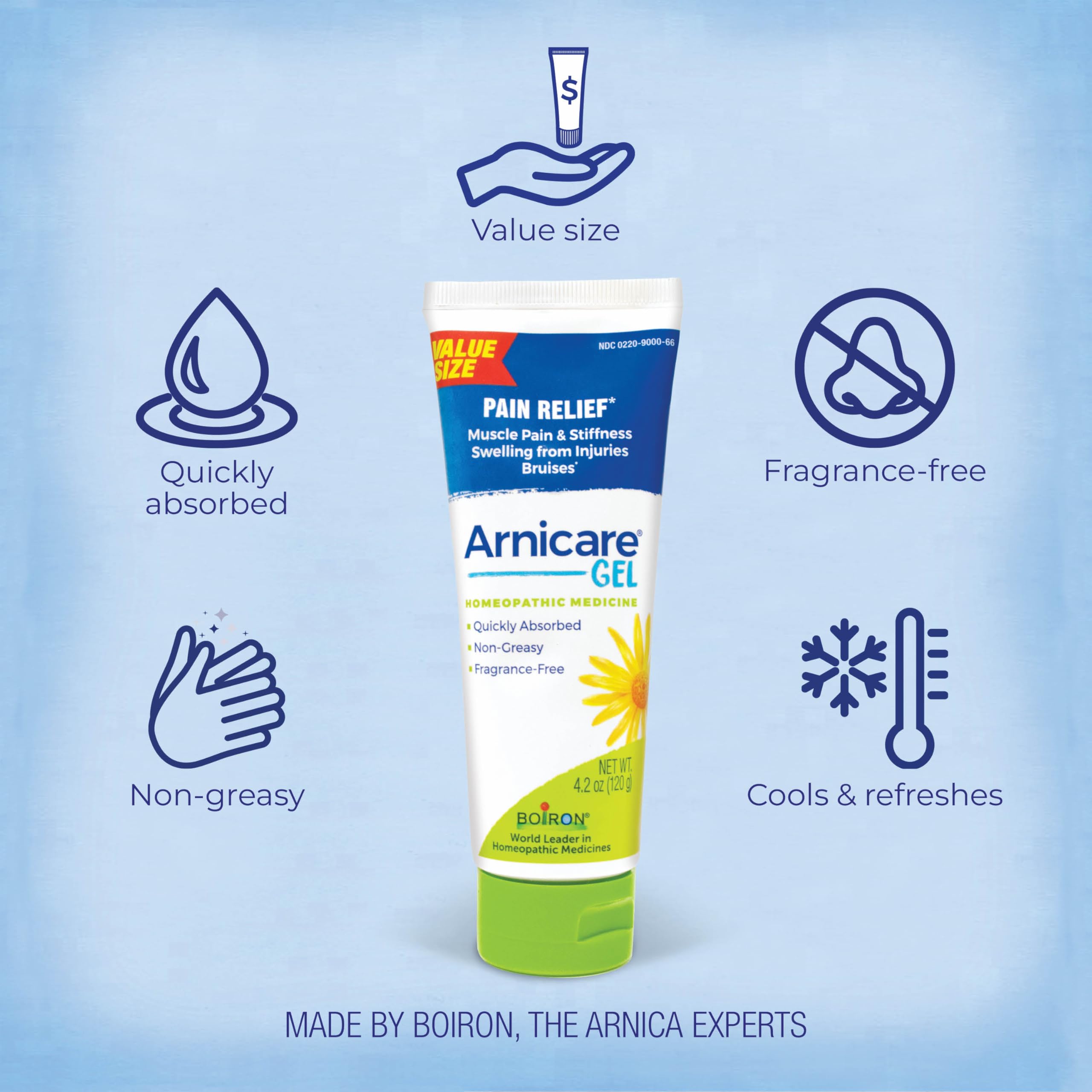 Boiron Arnicare Gel, absorción rápida para una sensación de alivio inmediato.
