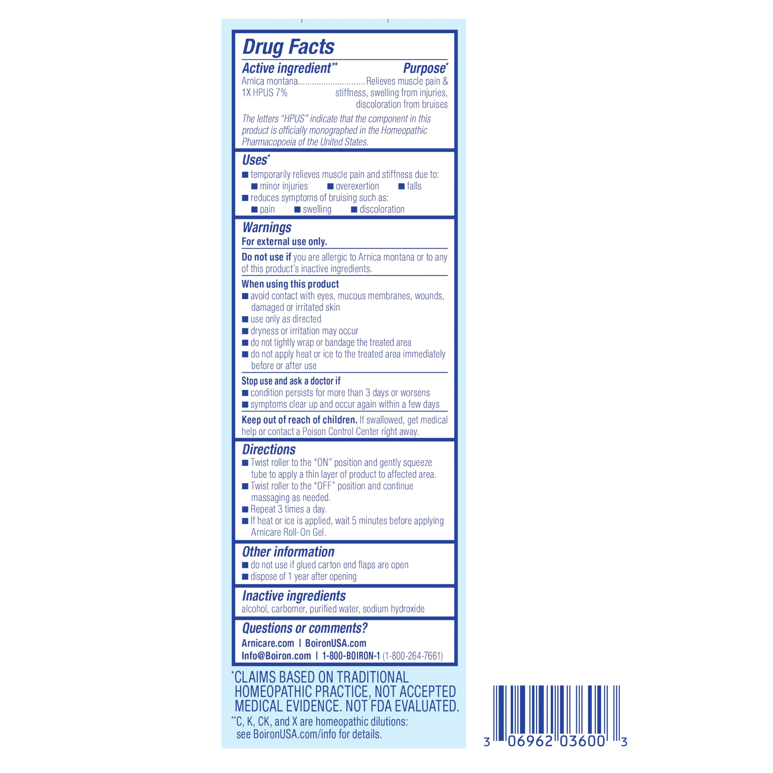 Boiron Arnicare Roll-On presentación 1,5 oz para viaje