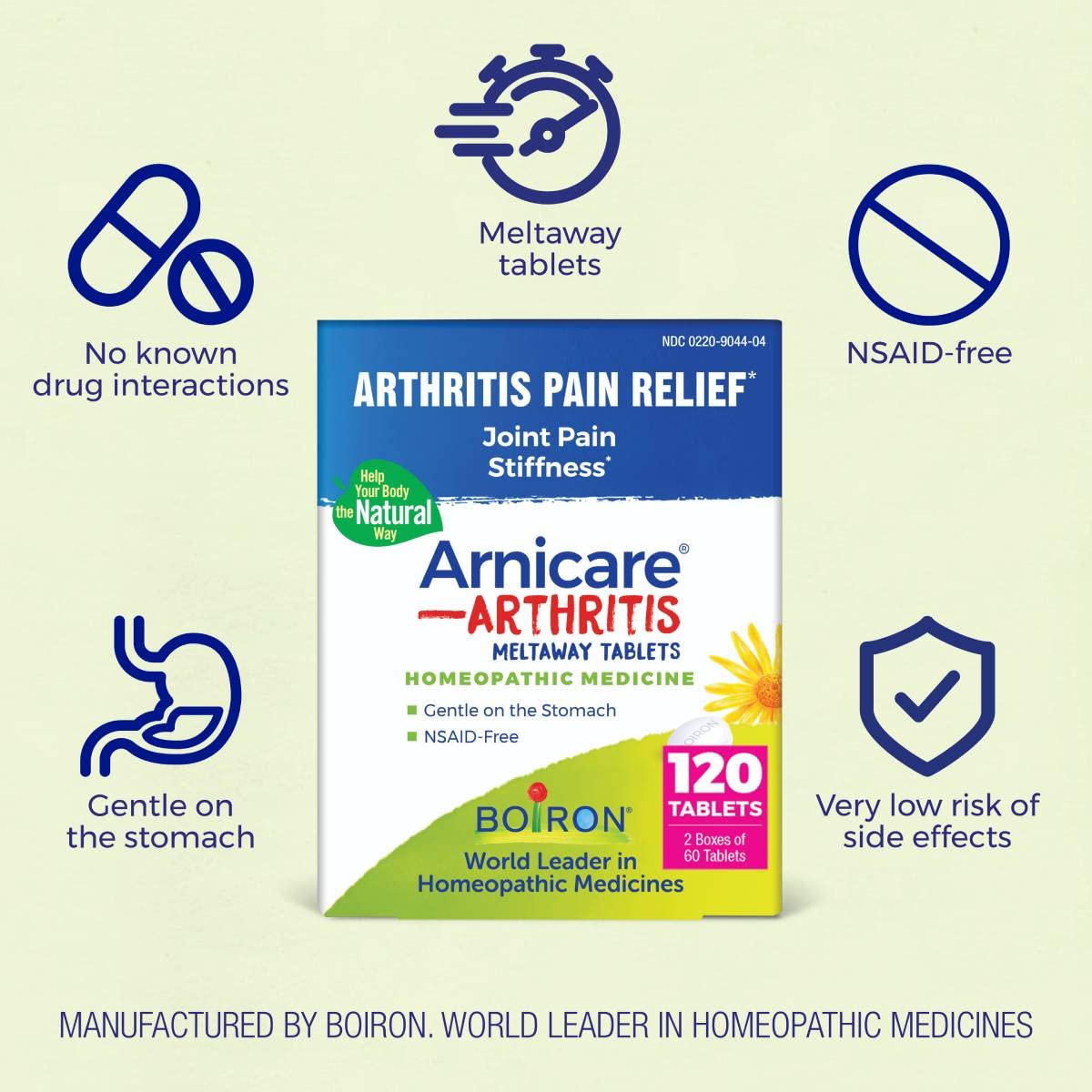 Boiron Arnicare Tabletas: tabletas que se disuelven en la boca para alivio rápido.