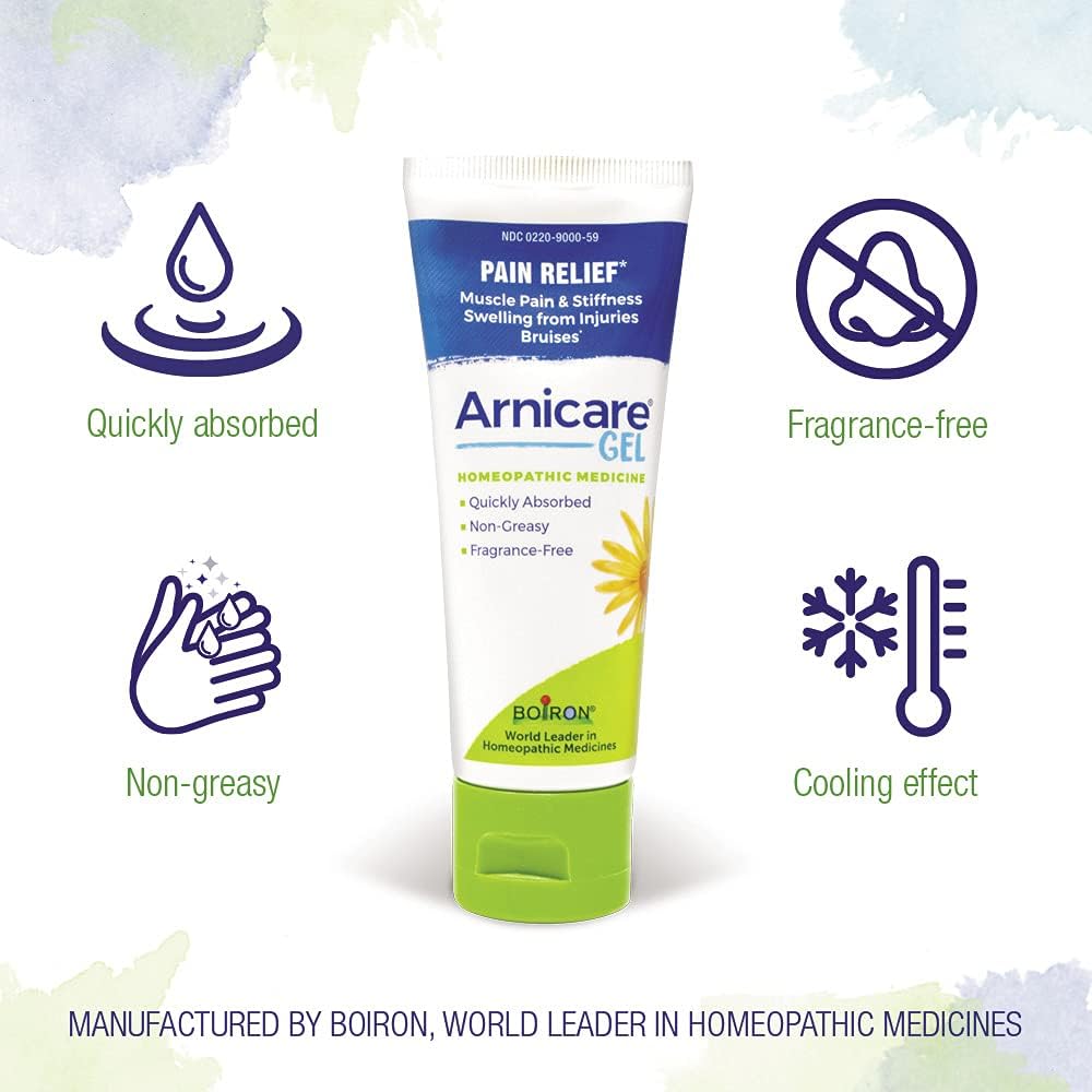 Boiron Arnicare gel, textura ligera y no grasa que se absorbe rápidamente.