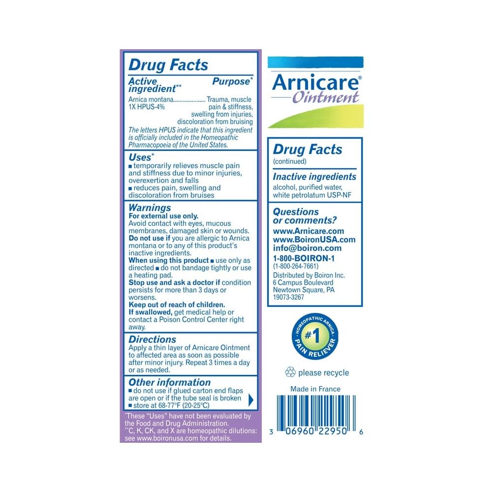 Boiron Arnicare Pomada para moretones; ayuda con la hinchazón y decoloración, uso externo.