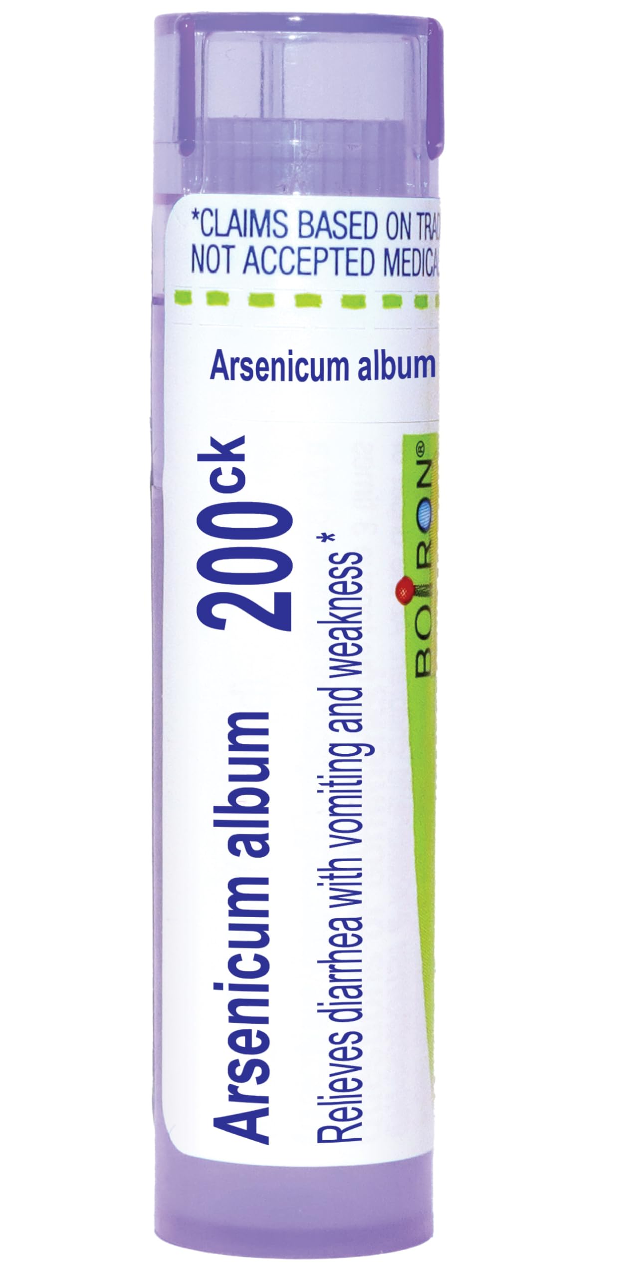 Boiron Arsenicum Album Pellets en dispensador, uso práctico para viaje.