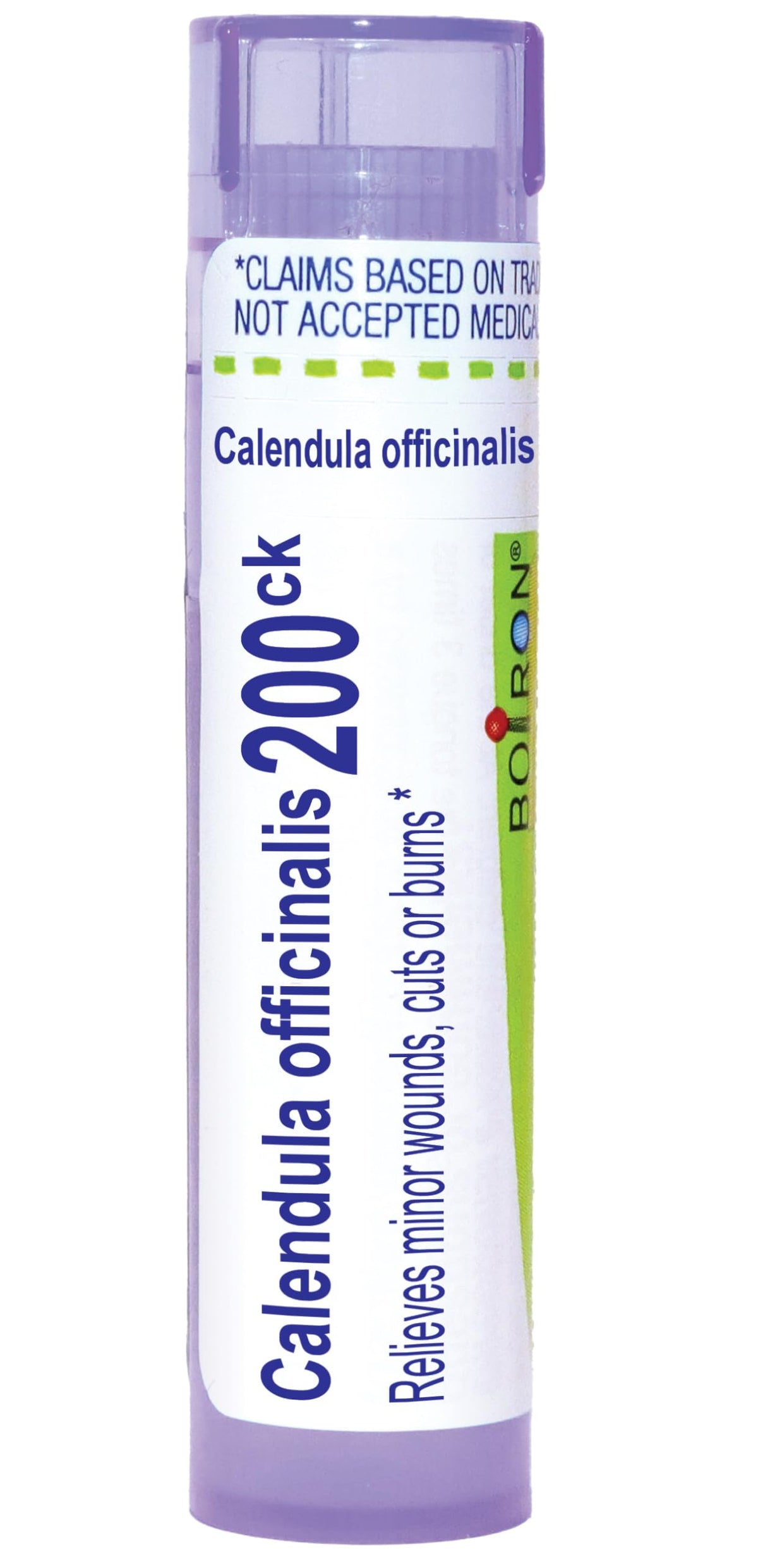 Boiron Calendula Officinalis 200CK, tubo con granulos para alivio práctico de daños leves.