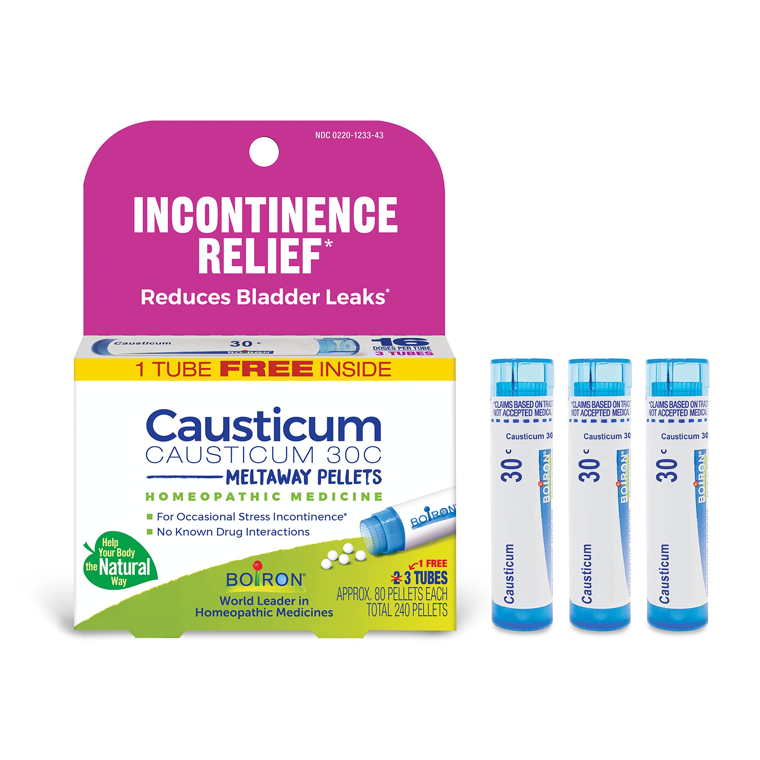 Boiron Causticum 30C, granulos que se disuelven, posible alivio de escapes ocasionales