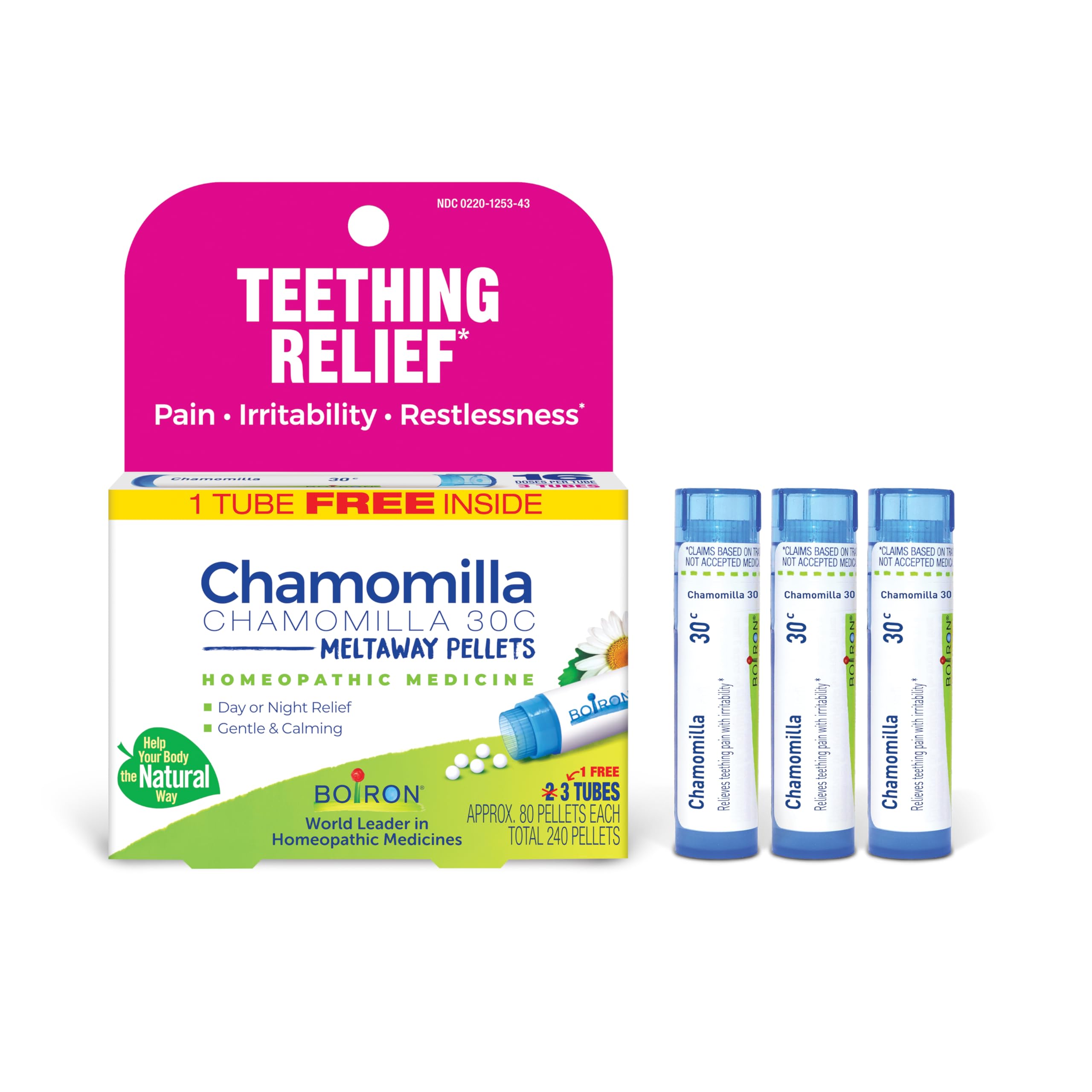 Boiron Chamomilla 30C: granulos disolubles en la boca para calmar la dentición