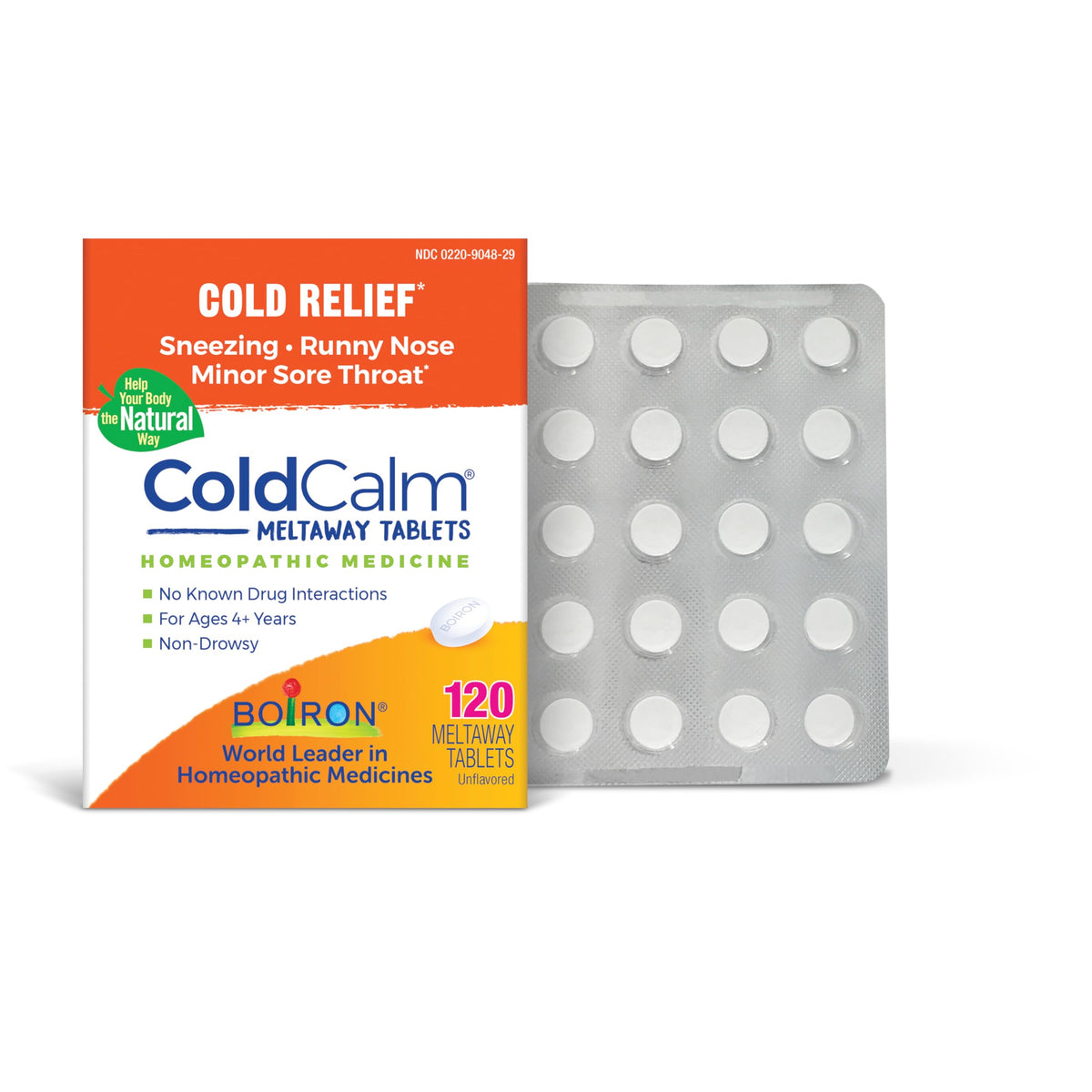 Boiron ColdCalm: envase frontal mostrando el producto para alivio del resfriado