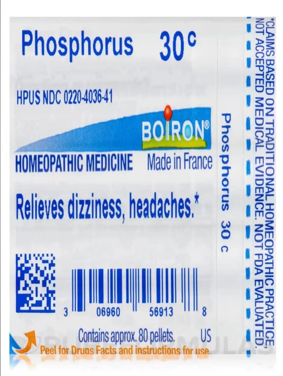 Boiron Fósforo 30C fabricado con cGMP y HPUS para pureza