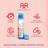 HemCalm alivio para hemorroides externas con ingredientes vegetales.