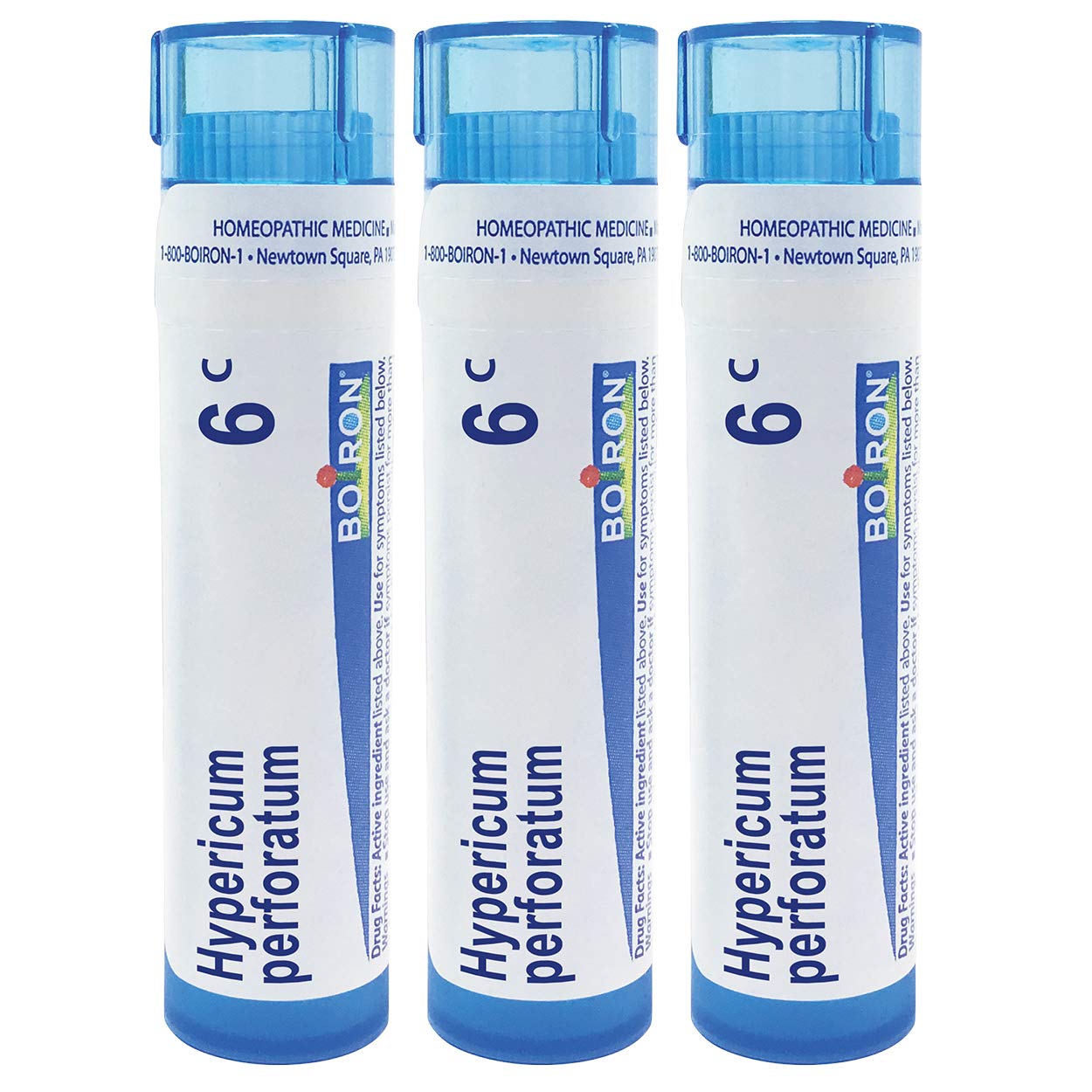 Boiron Hypericum perforatum 6C, granulos en empaque, apoyo posible para molestias nerviosas.