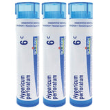 Boiron Hypericum perforatum 6C, granulos en empaque, apoyo posible para molestias nerviosas.