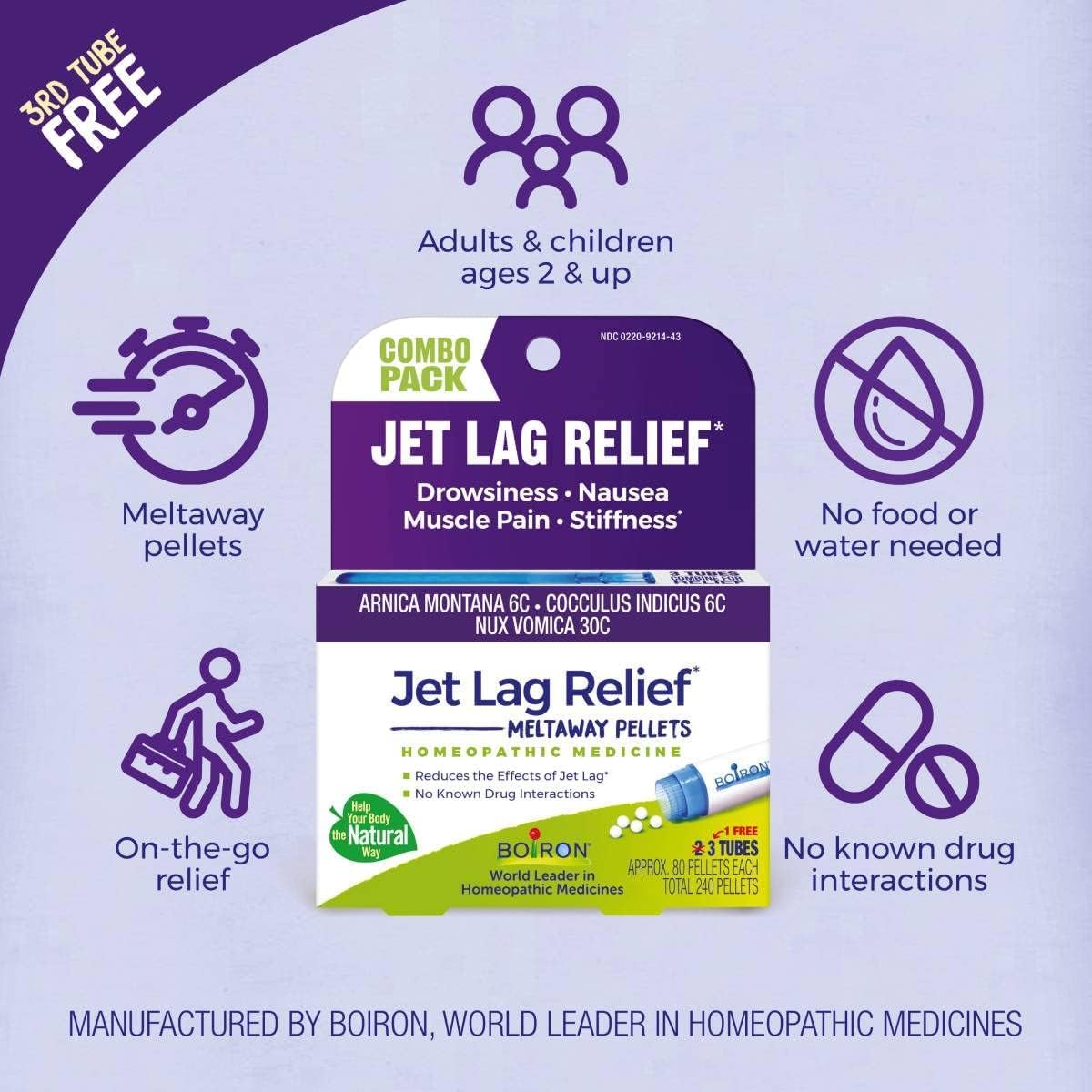 Boiron Jet Lag Relief Kit, tubo Oculus Indices 6C para sueño durante vuelos.