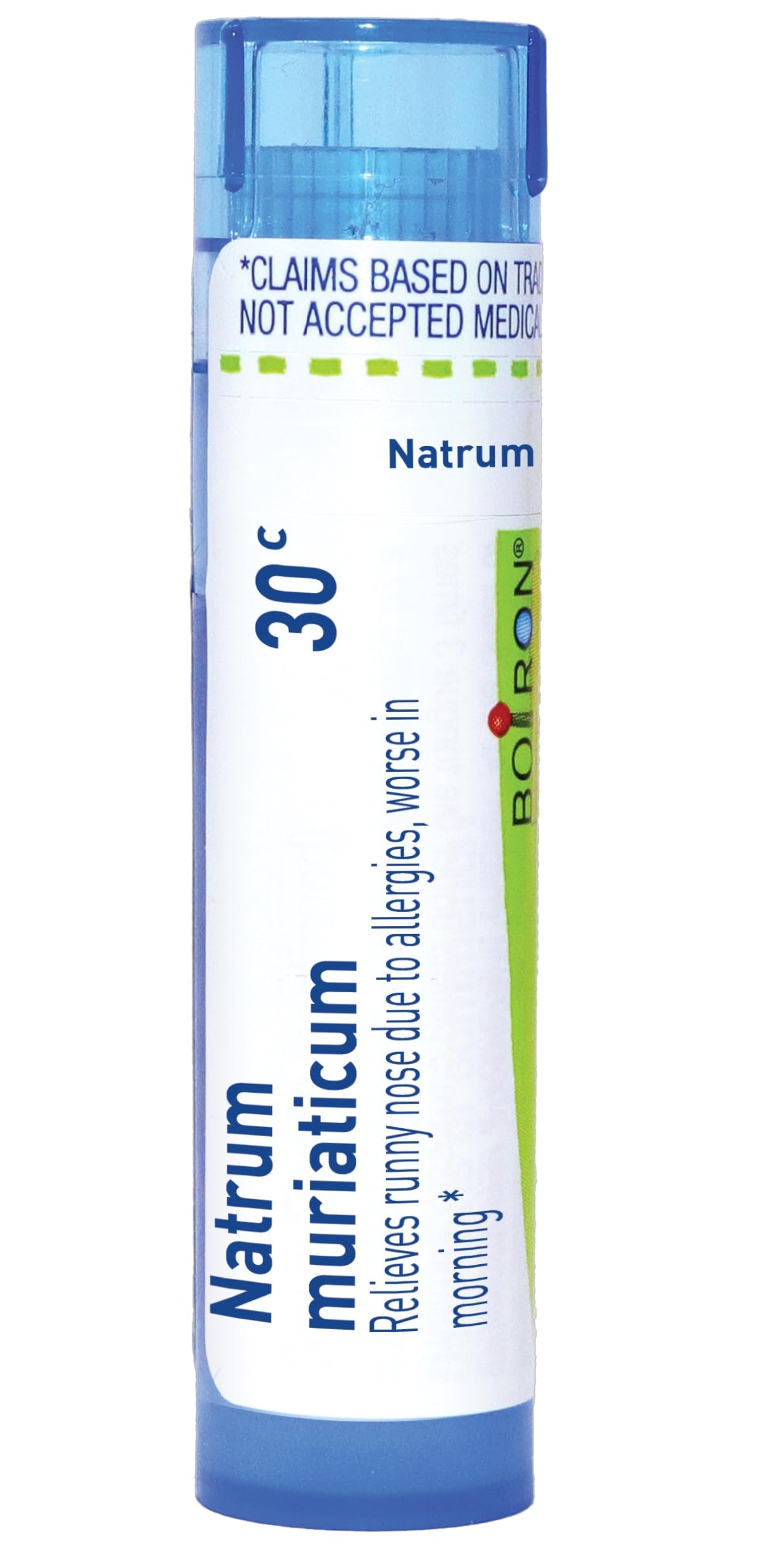Boiron Natrum Muriaticum 30C, perlas para alivio posible de nariz por alergias.