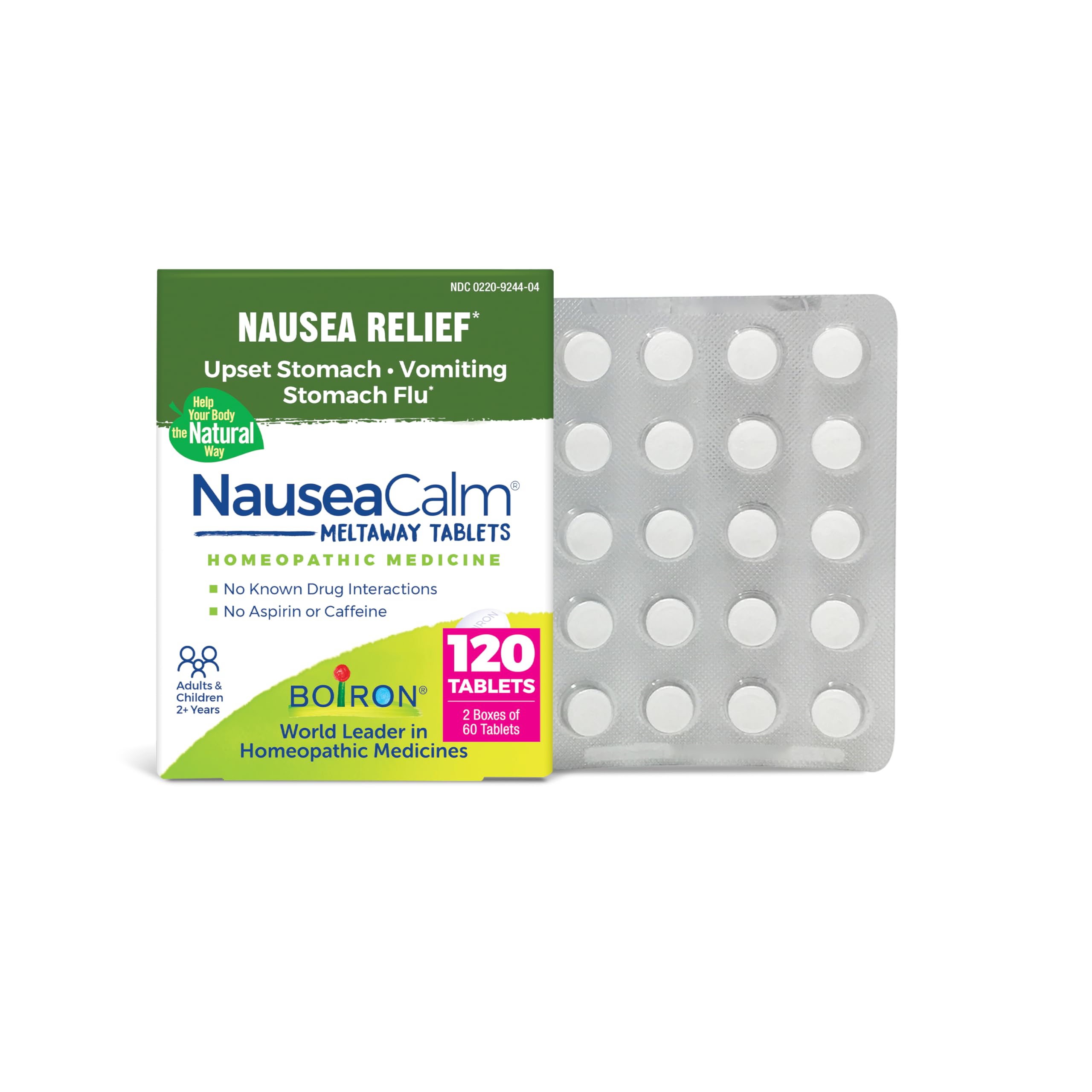 Boiron NauseaCalm, caja frontal, alivio suave de náuseas para uso diario