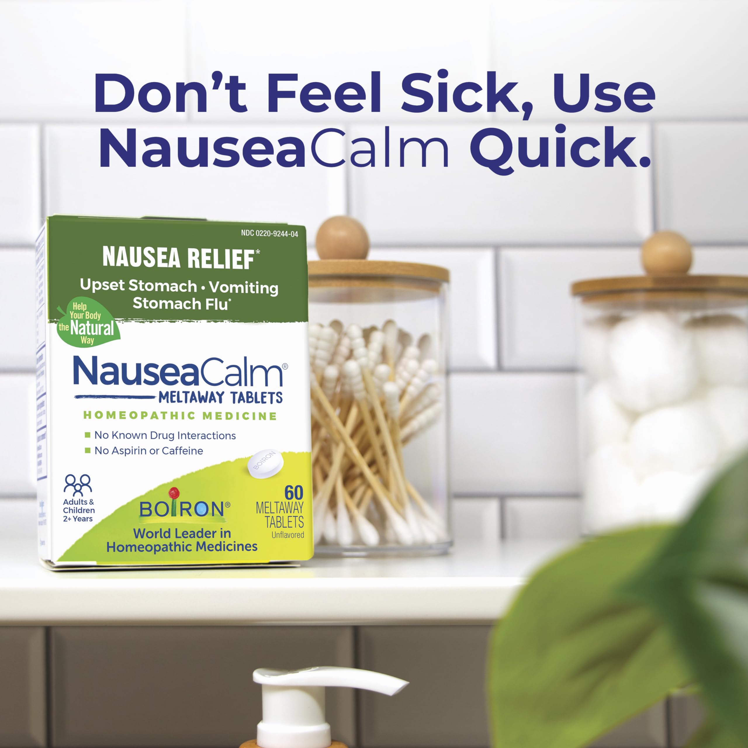 Boiron NauseaCalm envase para viaje, alivio discreto durante desplazamientos.