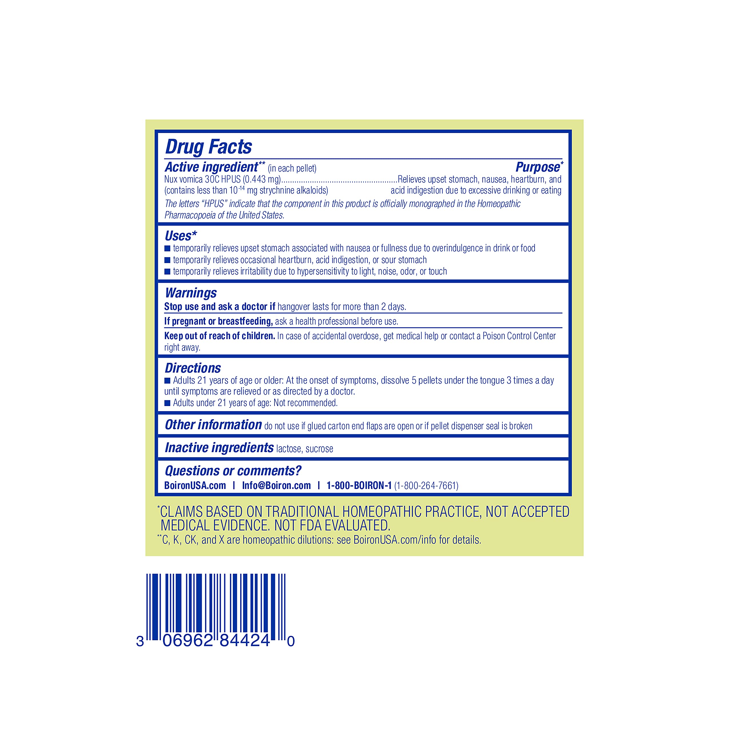 Boiron Nux Vomica 30C: alivio de malestar tras excederse.