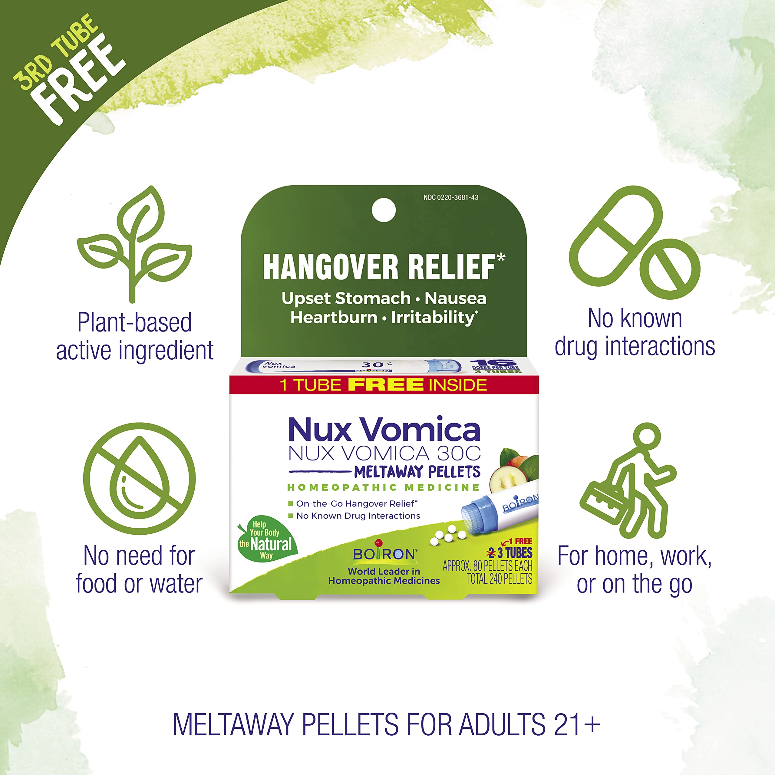 Boiron Nux Vomica 30C: frasco con 240 pellets para uso prolongado.