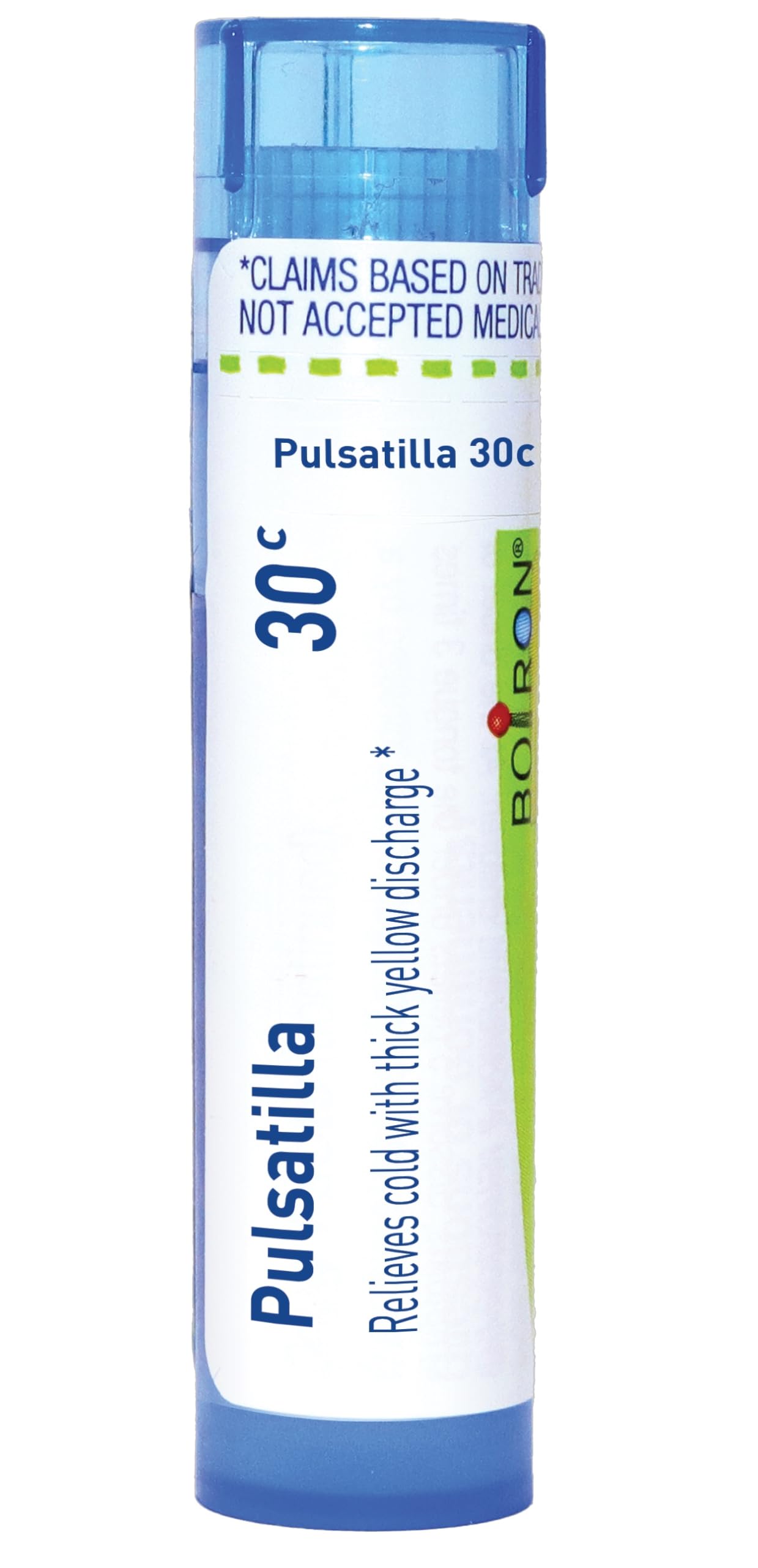 Boiron Pulsatilla 30C en tubo dispensador, práctico para uso diario.