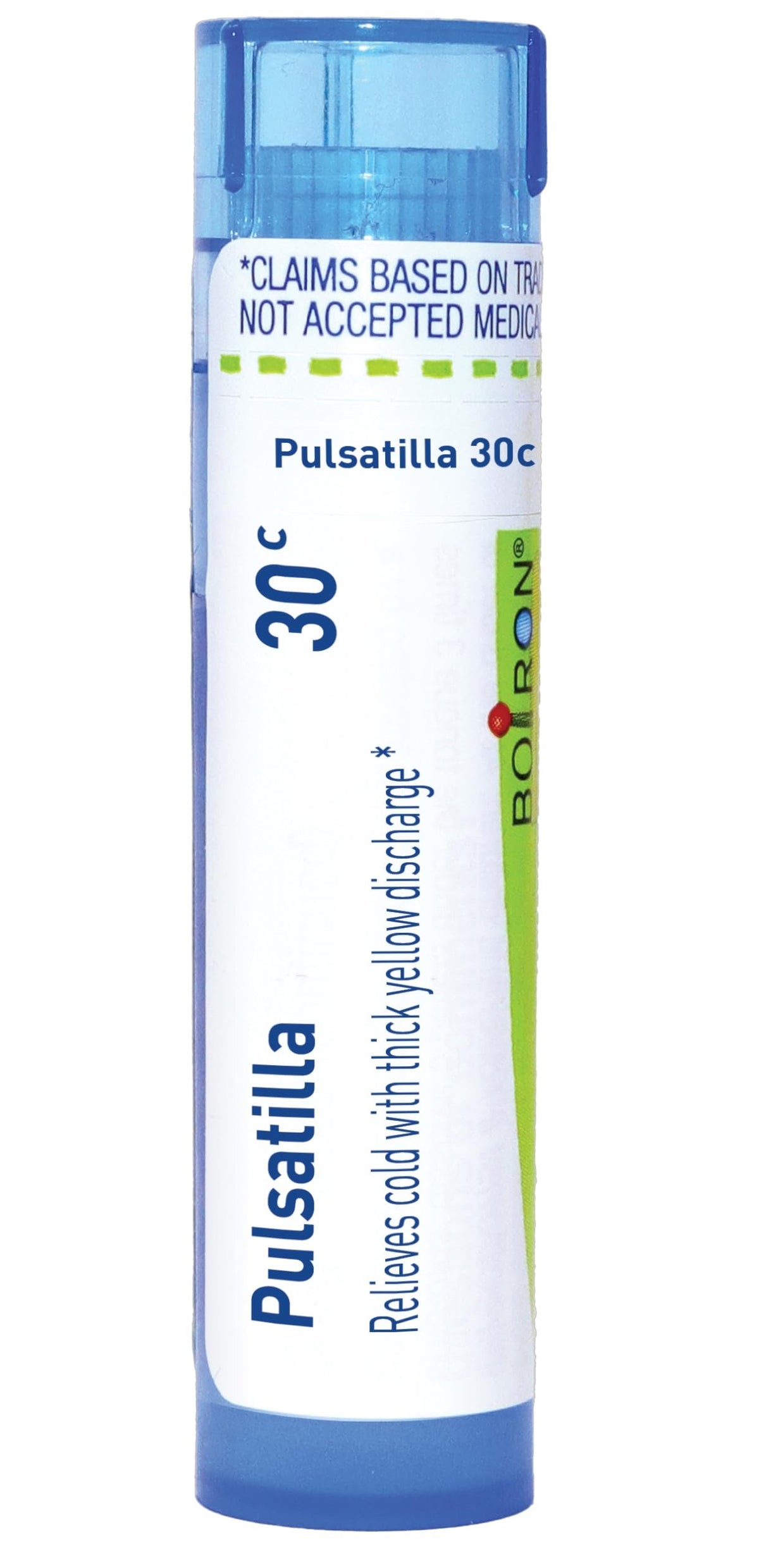 Boiron Pulsatilla 30C en tubo dispensador, práctico para uso diario.