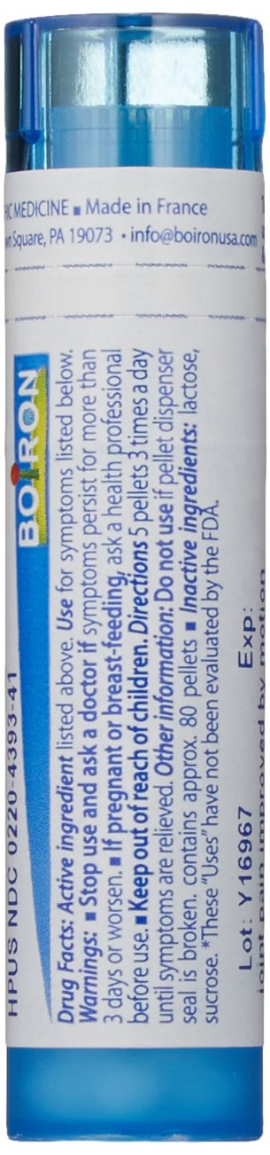 Boiron Rhus Toxicodendron 6C, detalle de perlas de disolución rápida para uso doméstico
