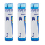 Boiron Sepia 30C, perlas sublinguales para alivio cómodo durante la menstruación.