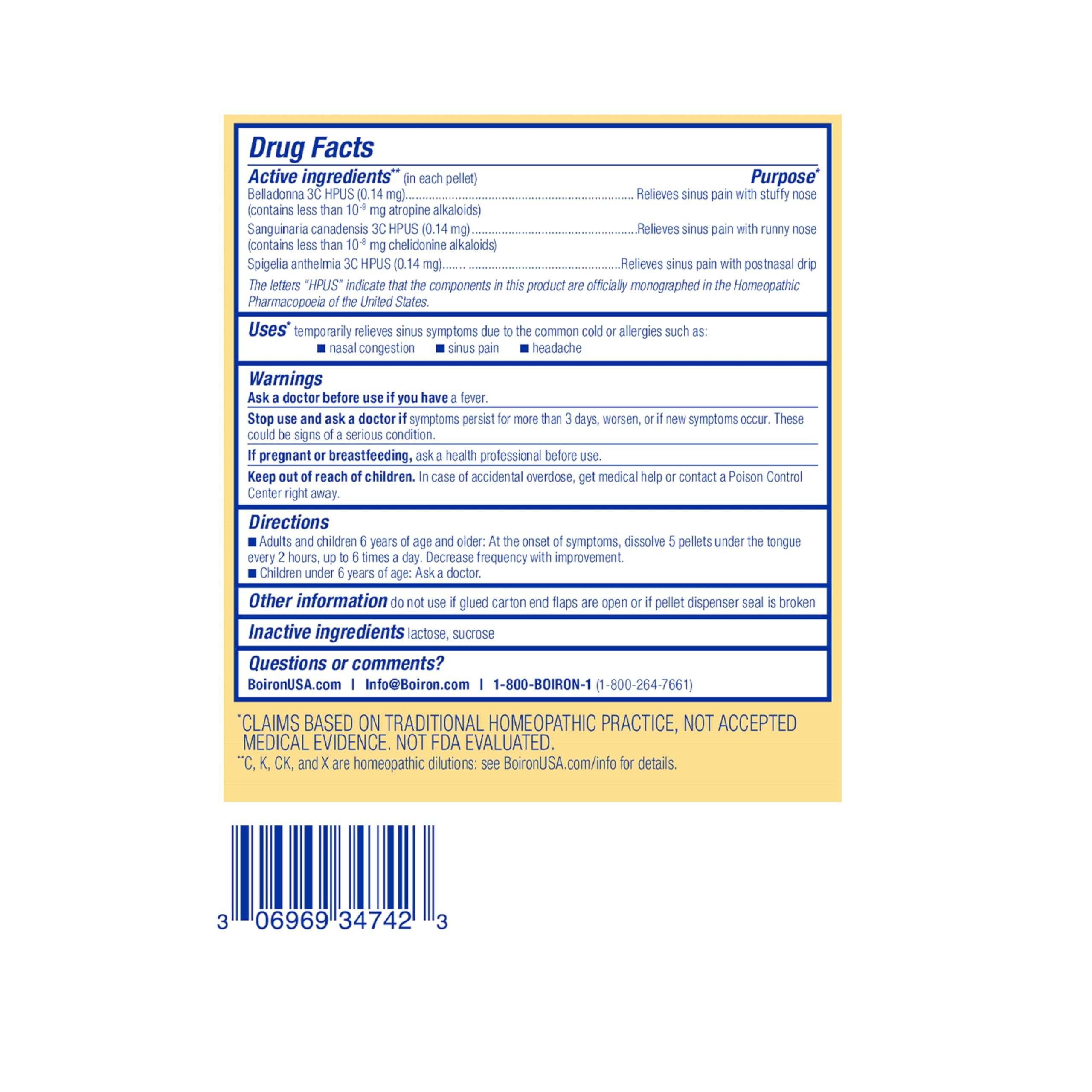 Boiron SinusCalm Pellets ligeramente dulces y fáciles de tomar.